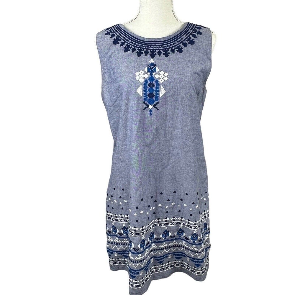 Vineyard Vines Blue Sleeveless Embroidered Sheath Dress Size 8